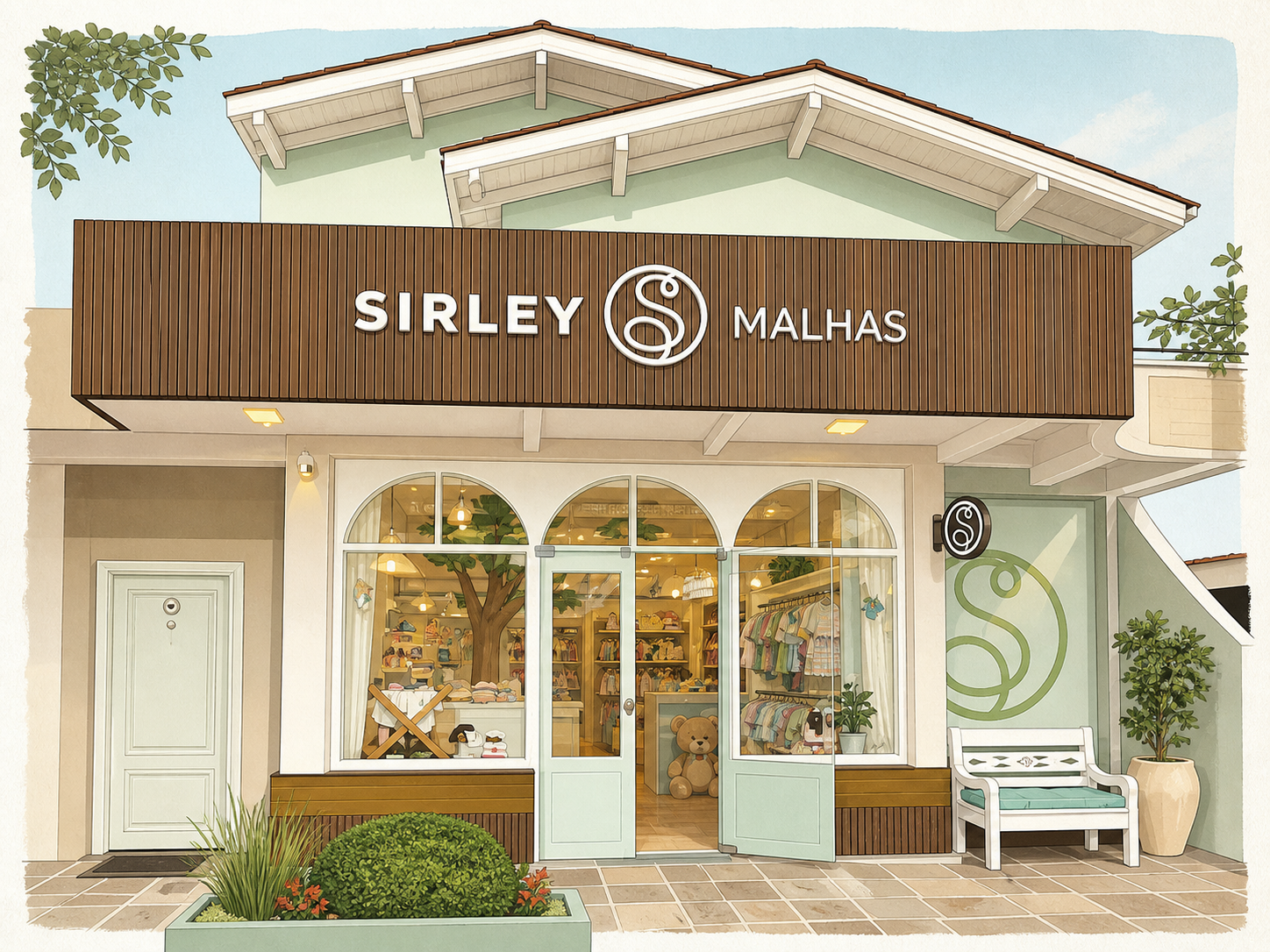 Ilustração da fachada real da loja Sirley Malhas