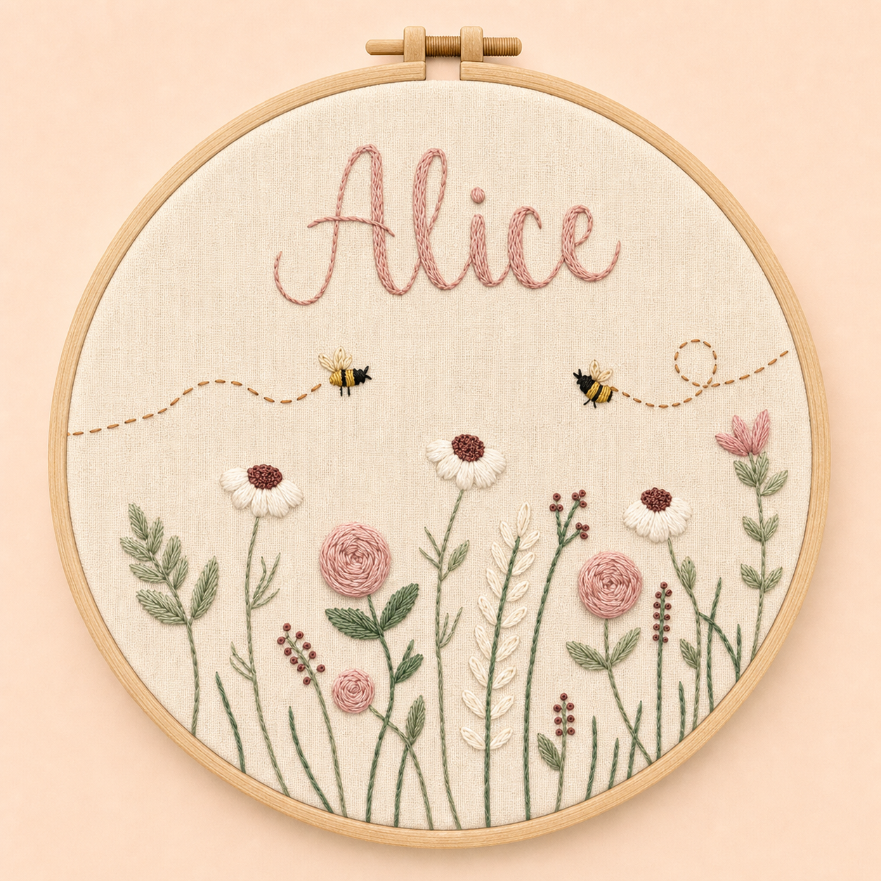 Ilustração de bastidor com bordado floral personalizado