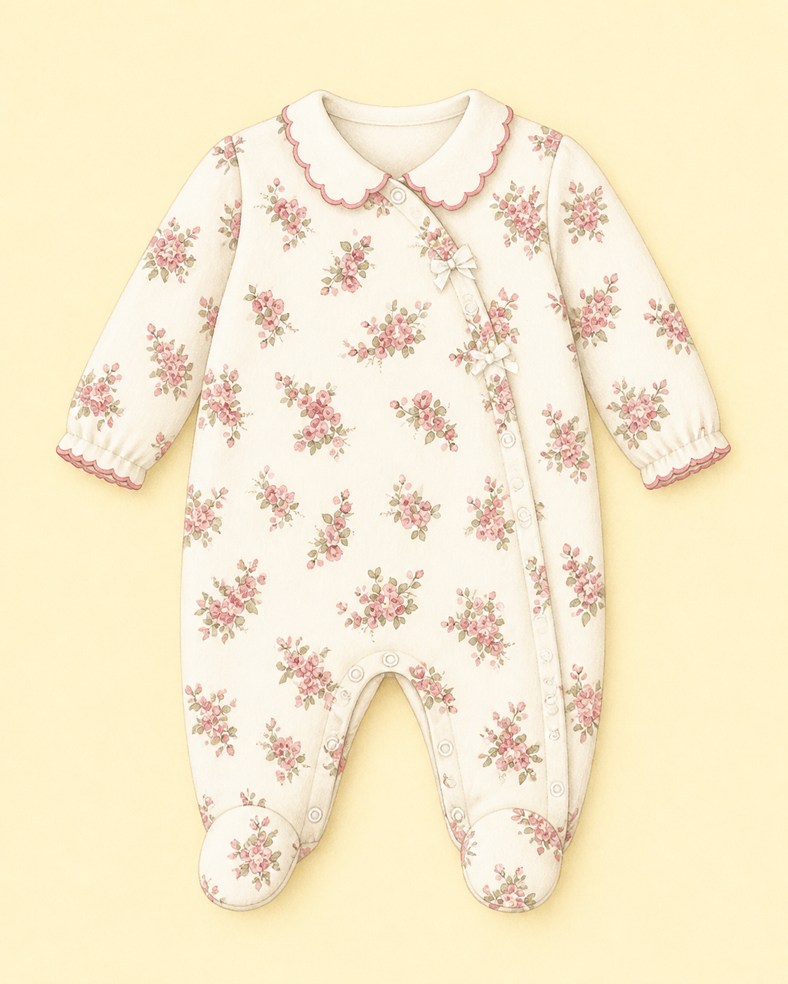 Ilustração de macacão de bebê com estampa floral